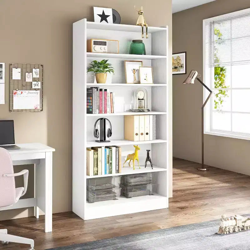 Bibliothèque de 198 cm de haut, étagère à livres moderne à 7 niveaux avec étagères ouvertes