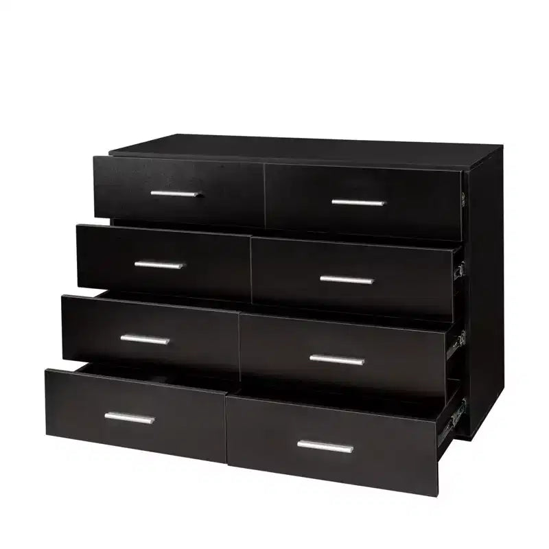 Commode noire 8 tiroirs, 120 cm de large