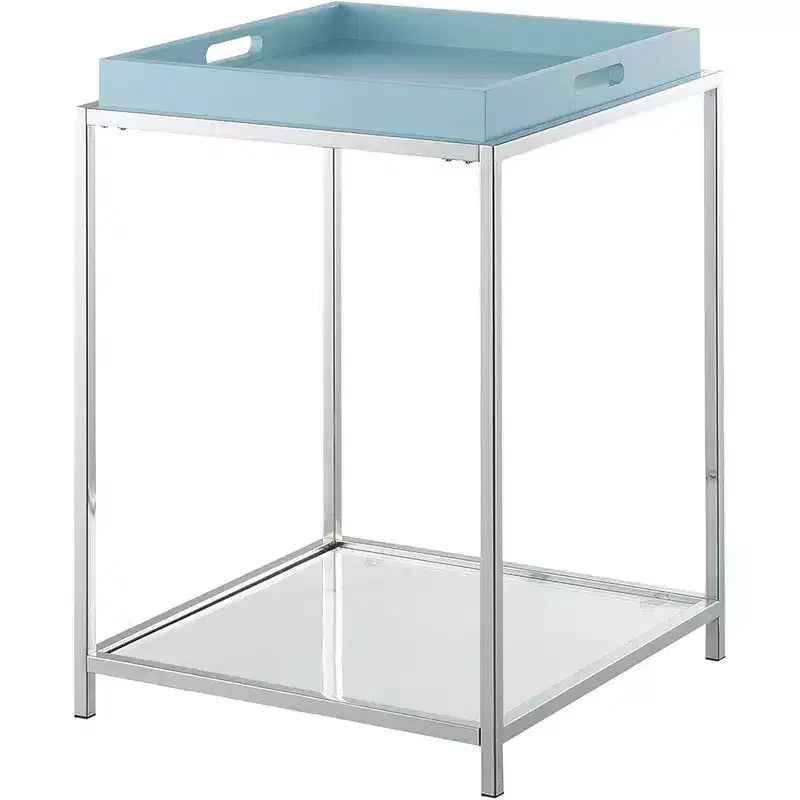 Table d'appoint, métal bleu, rectangulaire, 61 cm H avec 2 étagères