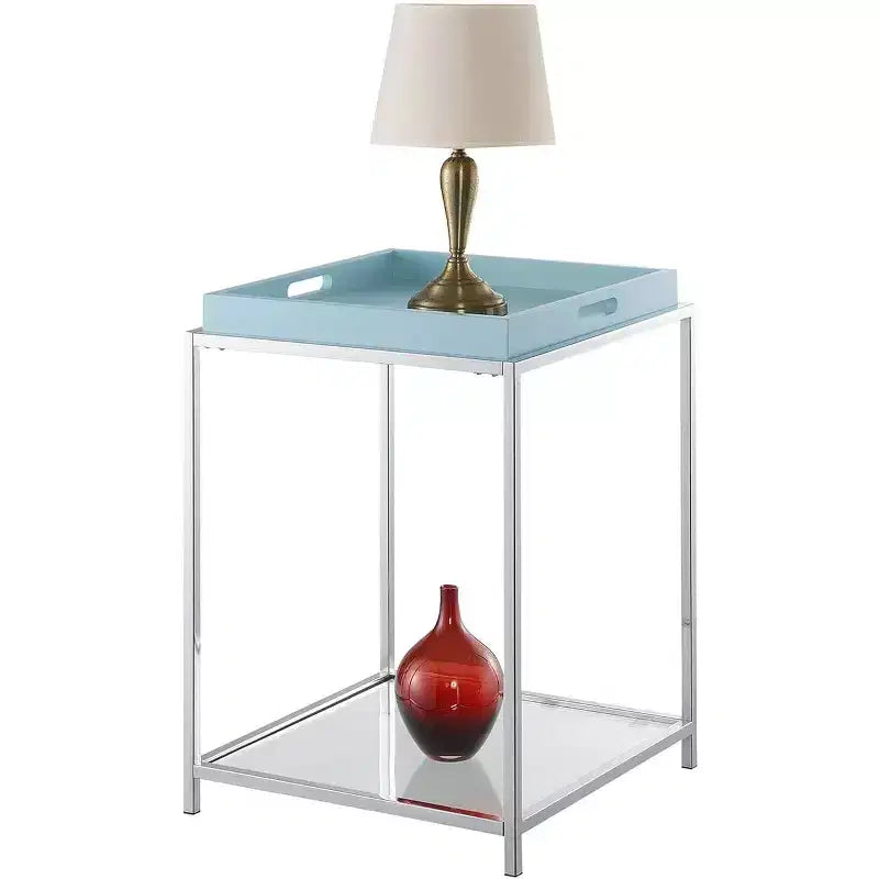 Table d'appoint, métal bleu, rectangulaire, 61 cm H avec 2 étagères