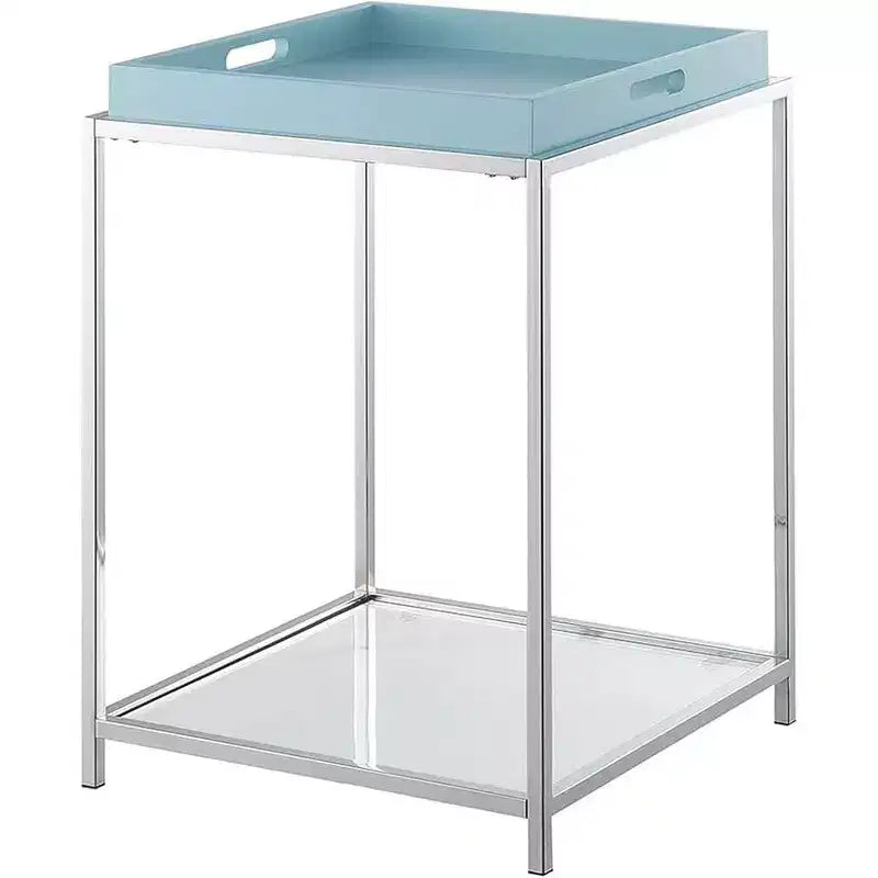 Table d'appoint, métal bleu, rectangulaire, 61 cm H avec 2 étagères