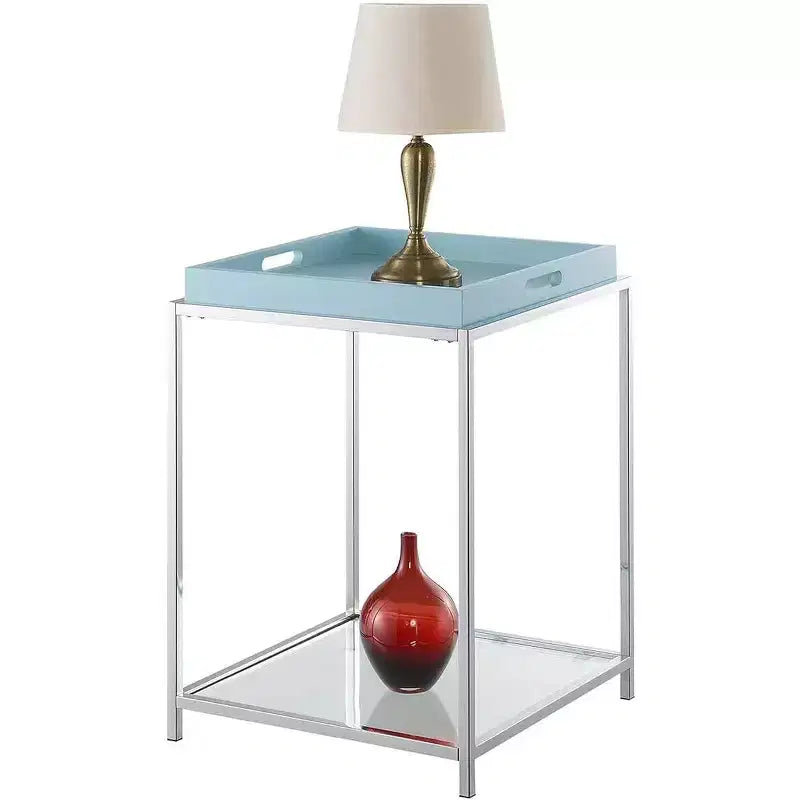 Table d'appoint, métal bleu, rectangulaire, 61 cm H avec 2 étagères