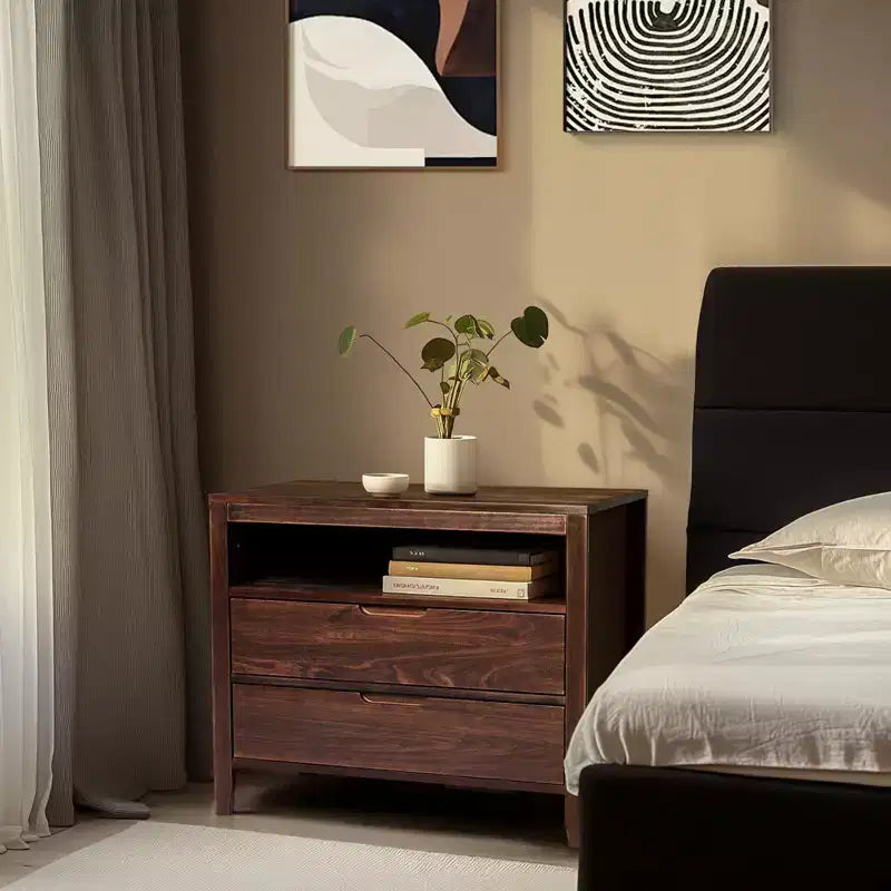 Table de chevet en MDF marron à 2 tiroirs, 75 cm de large