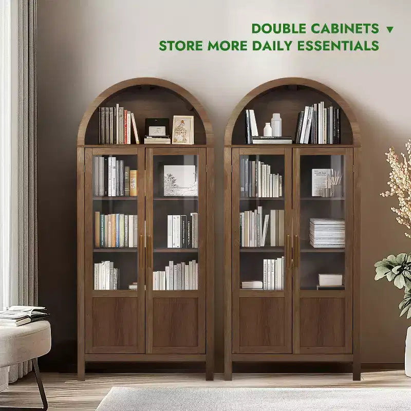 Meuble de rangement haut cintré de 180 cm avec 2 portes et étagères en acrylique pour salon