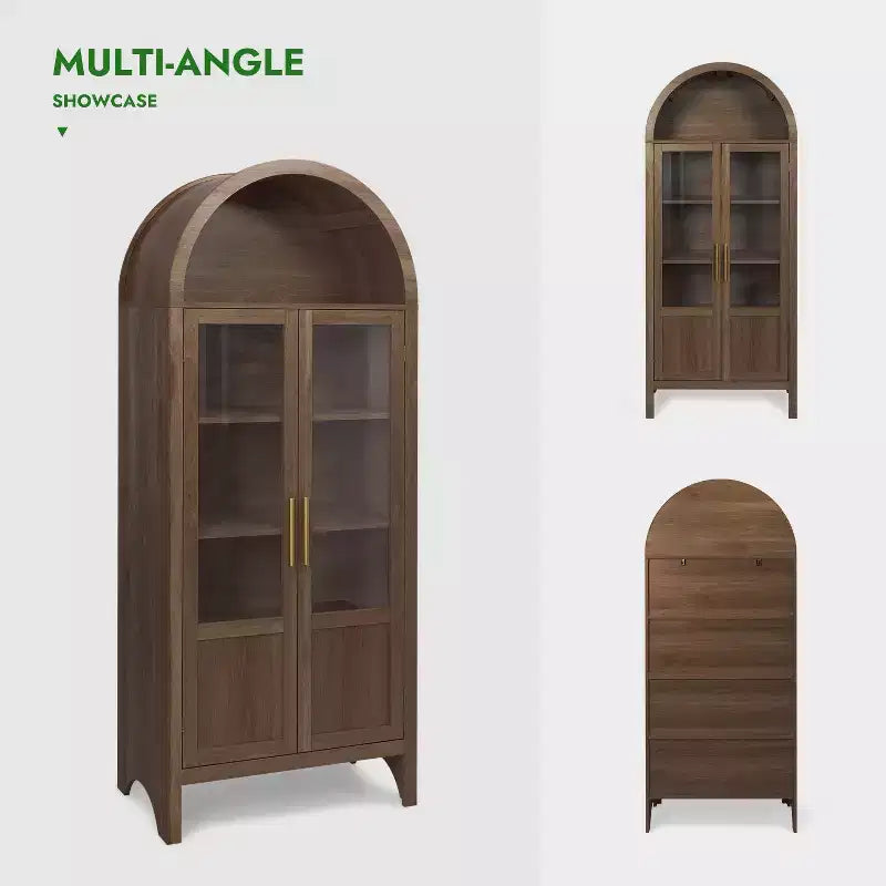 Meuble de rangement haut cintré de 180 cm avec 2 portes et étagères en acrylique pour salon