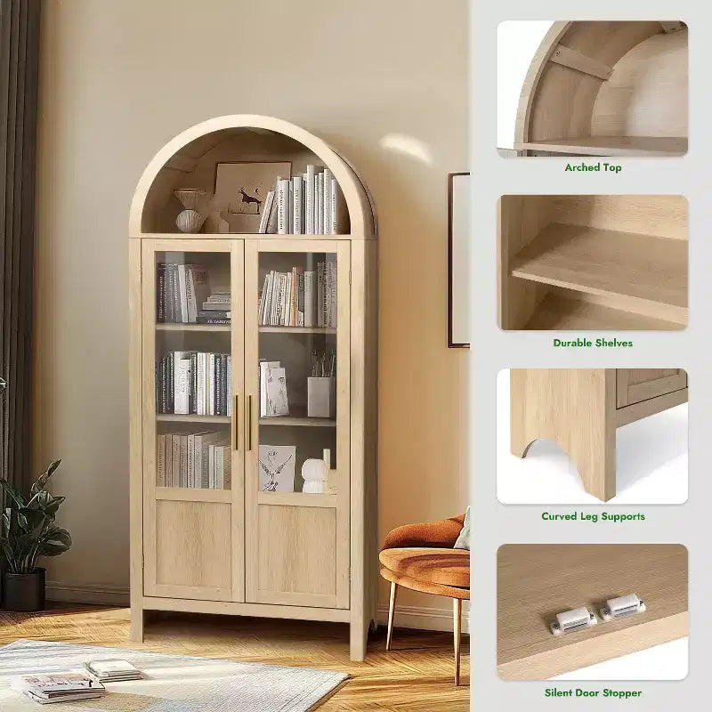 Meuble de rangement haut cintré de 180 cm avec 2 portes et étagères en acrylique pour salon