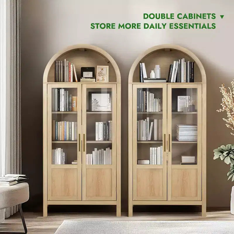 Meuble de rangement haut cintré de 180 cm avec 2 portes et étagères en acrylique pour salon