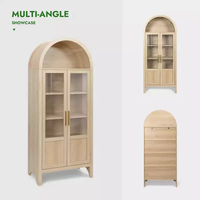 Meuble de rangement haut cintré de 180 cm avec 2 portes et étagères en acrylique pour salon