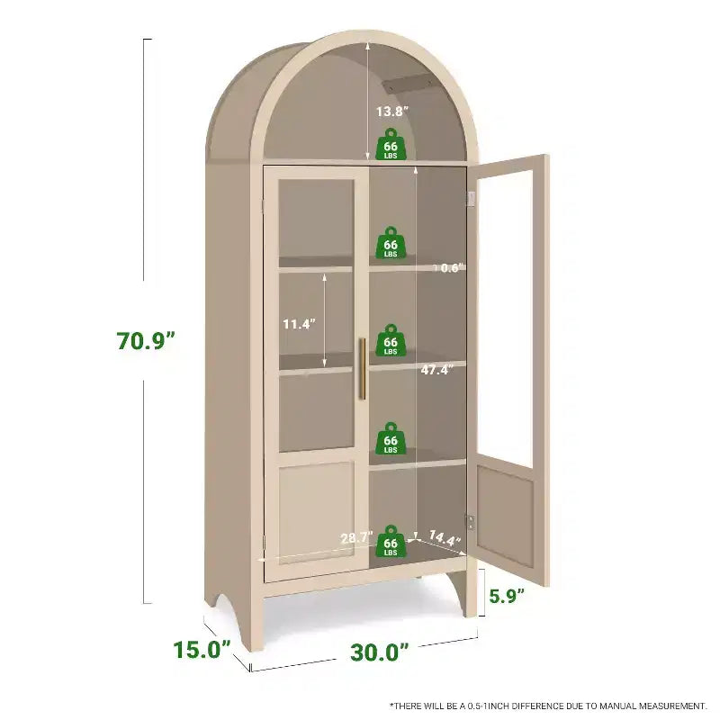 Meuble de rangement haut cintré de 180 cm avec 2 portes et étagères en acrylique pour salon