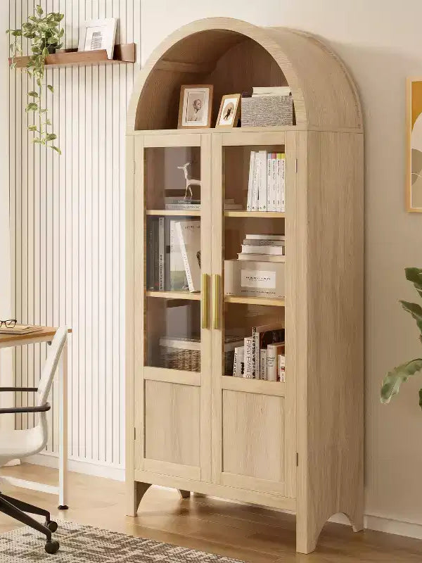 Meuble de rangement haut cintré de 180 cm avec 2 portes et étagères en acrylique pour salon