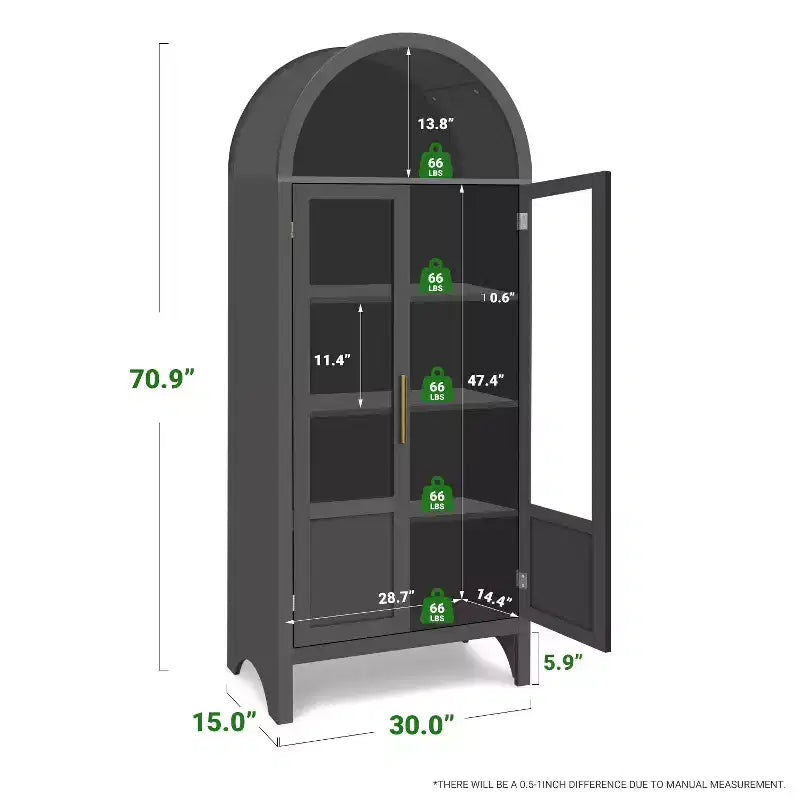 Meuble de rangement haut cintré de 180 cm avec 2 portes et étagères en acrylique pour salon
