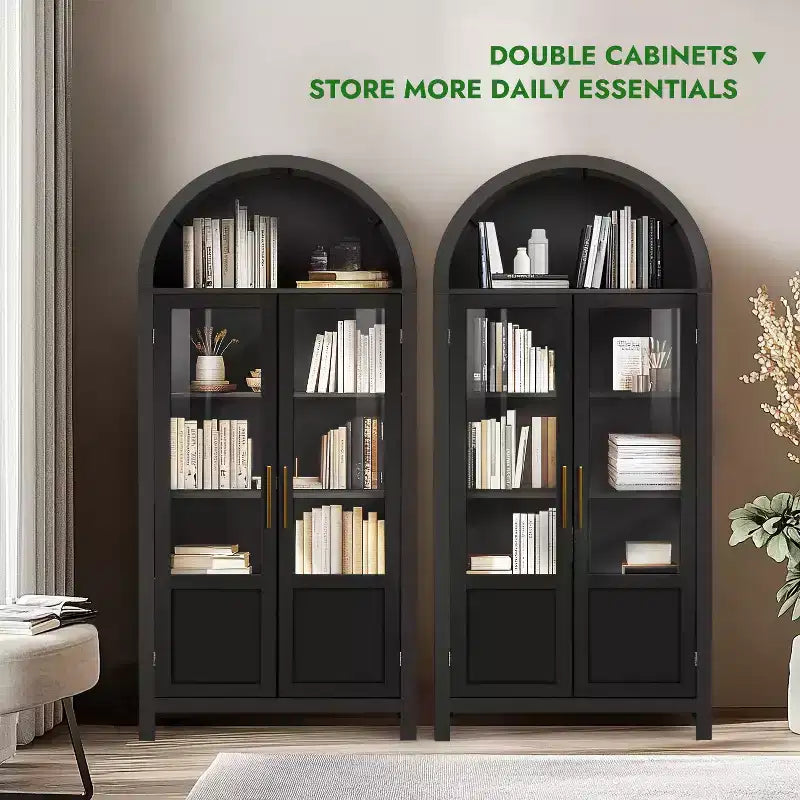 Meuble de rangement haut cintré de 180 cm avec 2 portes et étagères en acrylique pour salon