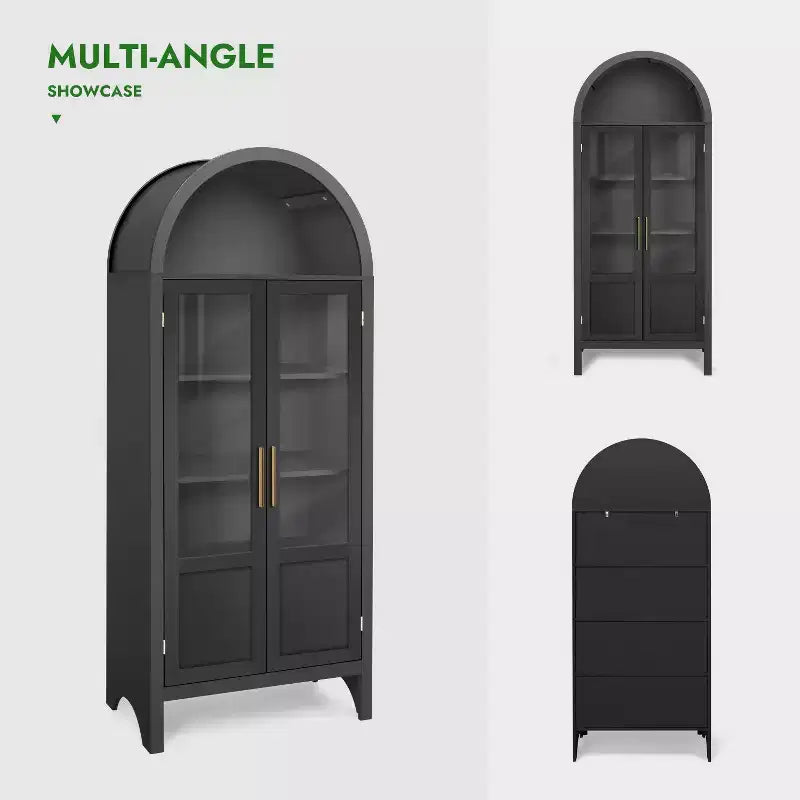 Meuble de rangement haut cintré de 180 cm avec 2 portes et étagères en acrylique pour salon