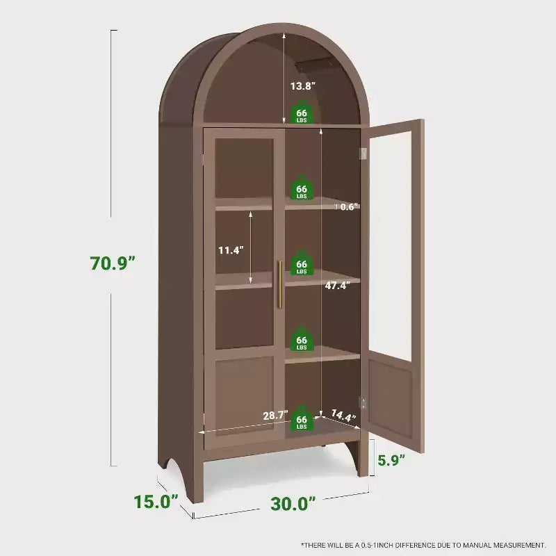 Meuble de rangement haut cintré de 180 cm avec 2 portes et étagères en acrylique pour salon