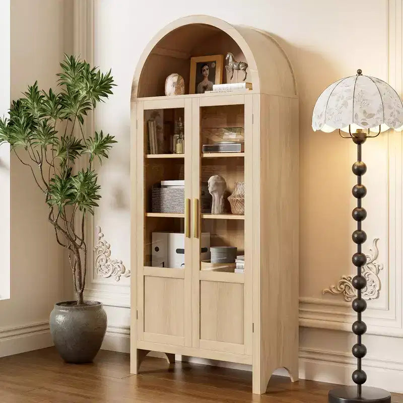 Meuble de rangement haut cintré de 180 cm avec 2 portes et étagères en acrylique pour salon