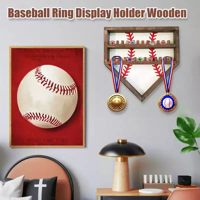 Présentoir de Bagues de Baseball, Support de Bagues de Baseball en Bois, Support de Bagues de Championnat de Softball, Support Mural, Organisateur de Bagues de Baseball pour Médailles Souvenirs