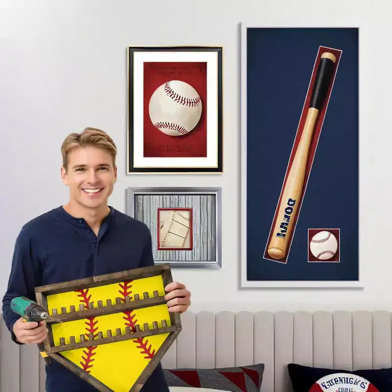 Présentoir de Bagues de Baseball, Support de Bagues de Baseball en Bois, Support de Bagues de Championnat de Softball, Support Mural, Organisateur de Bagues de Baseball pour Médailles Souvenirs
