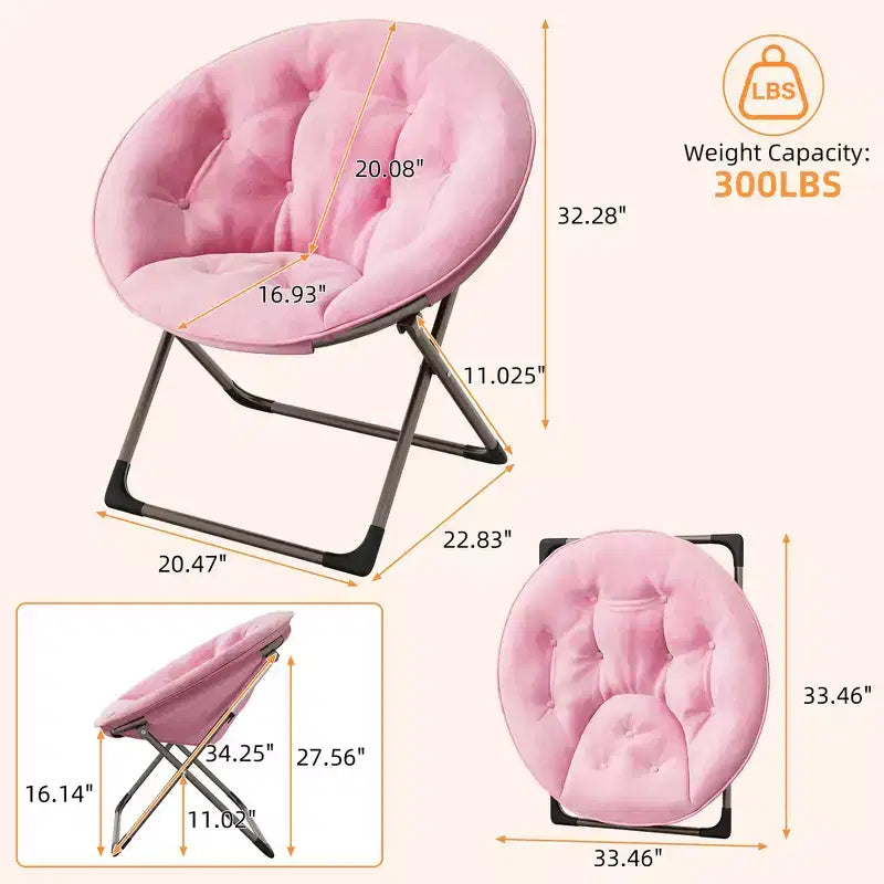 Fauteuil soucoupe pliant en fausse fourrure, assise épaisse et moelleuse, cadre métallique