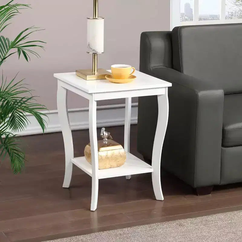 Table d'appoint carrée avec étagères à deux niveaux, table d'appoint de style transitoire pour salon