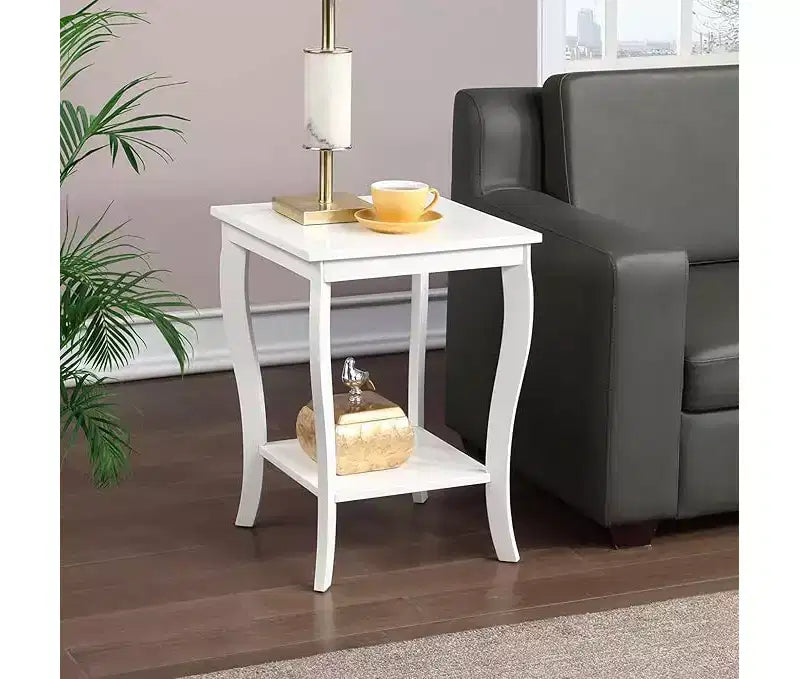 Table d'appoint carrée avec étagères à deux niveaux, table d'appoint de style transitoire pour salon