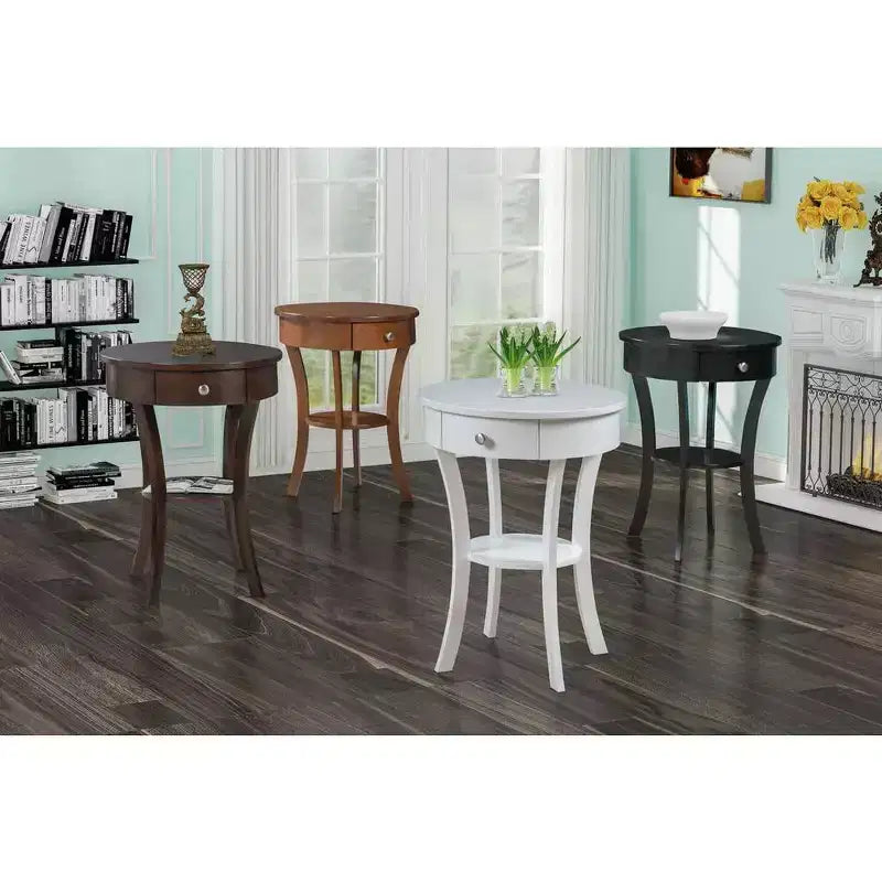 Table d'appoint avec tiroir et étagère, en bois massif, pieds incurvés, rangement dissimulé