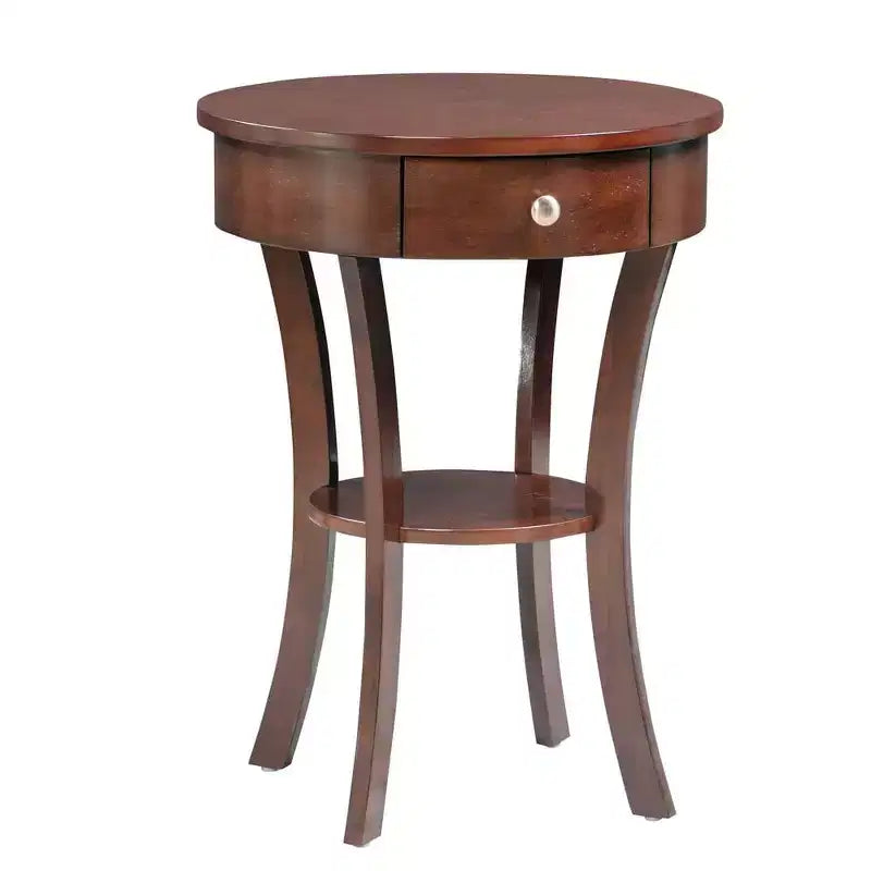 Table d'appoint avec tiroir et étagère, en bois massif, pieds incurvés, rangement dissimulé