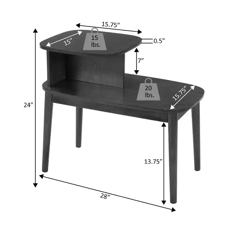 Table d'appoint avec tiroir et étagère coulissante, plateau en faux marbre blanc, finition noire