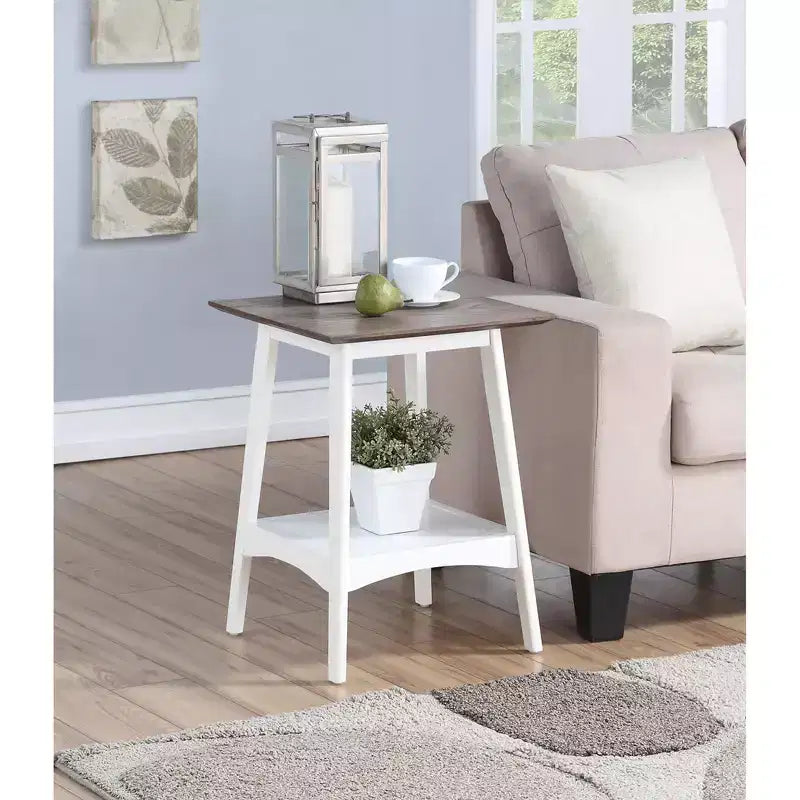 Table d'appoint style Mid-Century Modern avec étagère ouverte, plateau en MDF plaqué et pieds en bois d'hévéa