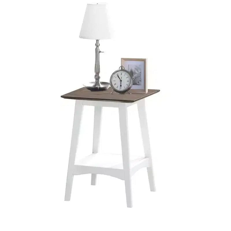 Table d'appoint style Mid-Century Modern avec étagère ouverte, plateau en MDF plaqué et pieds en bois d'hévéa