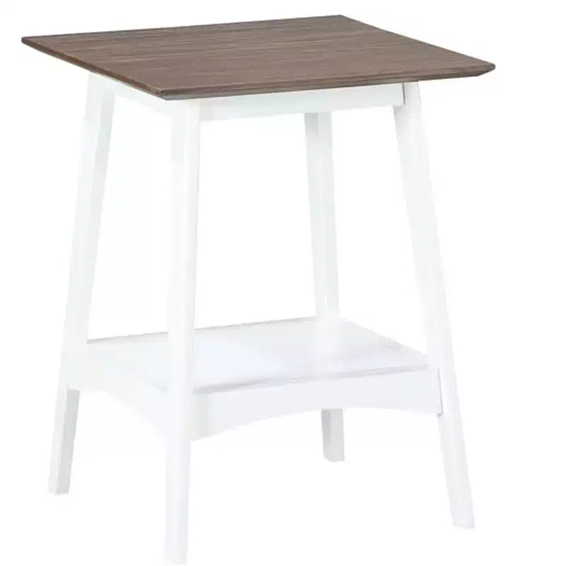 Table d'appoint style Mid-Century Modern avec étagère ouverte, plateau en MDF plaqué et pieds en bois d'hévéa