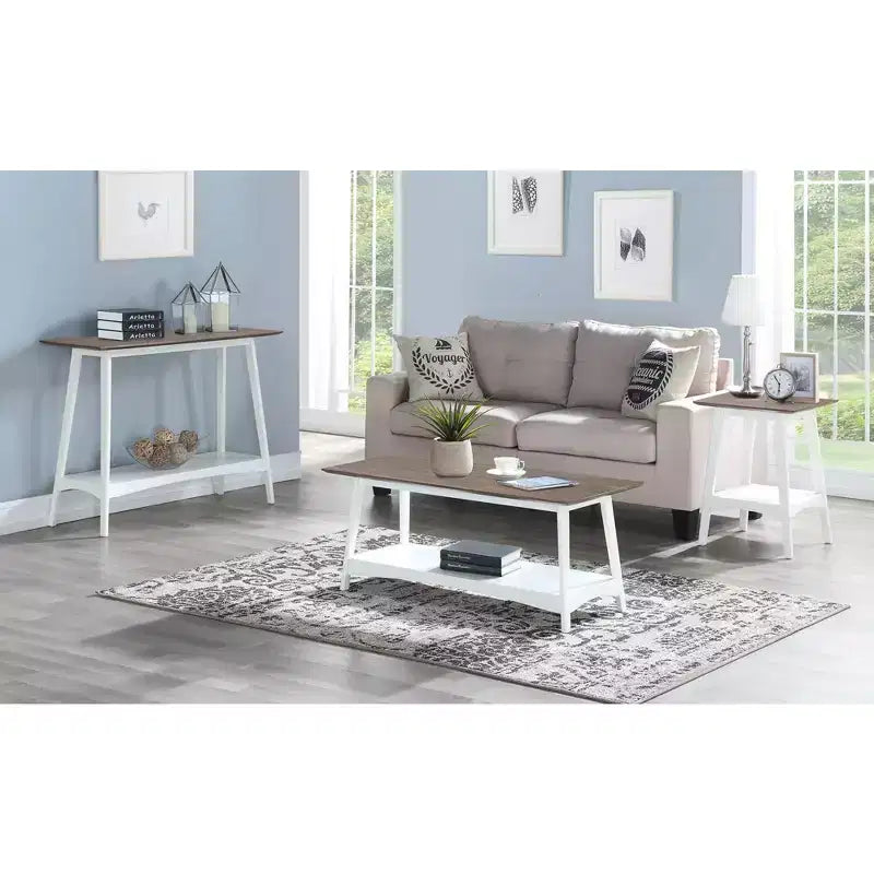 Table d'appoint style Mid-Century Modern avec étagère ouverte, plateau en MDF plaqué et pieds en bois d'hévéa
