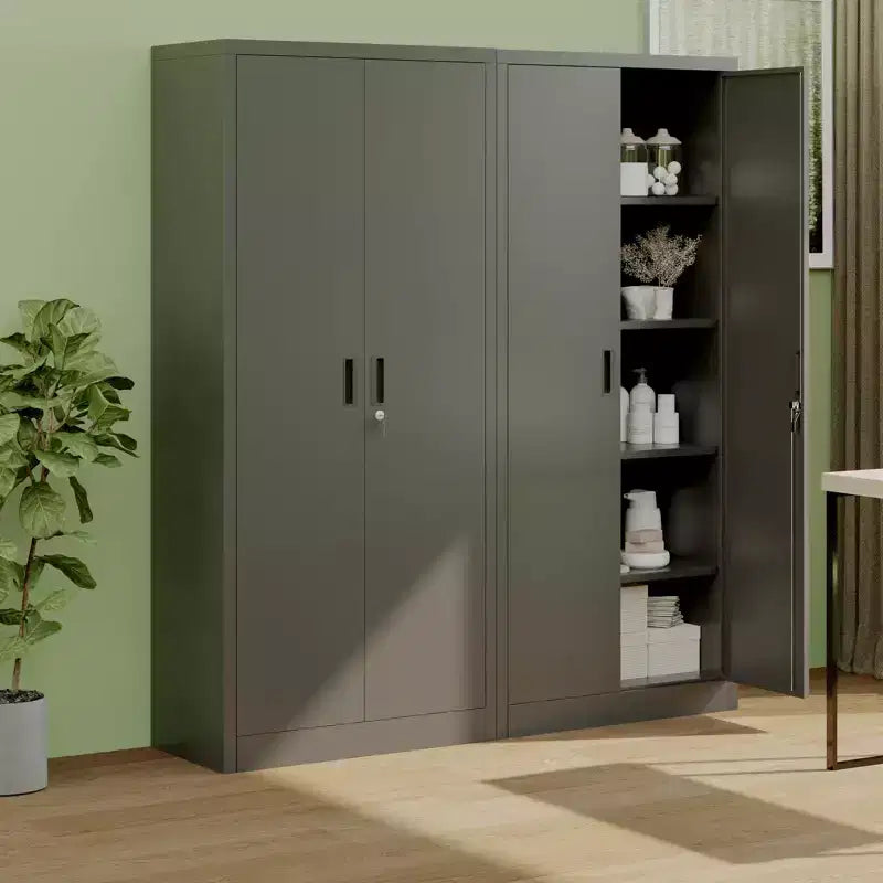 Meuble de rangement métallique de 180 cm de haut avec portes, 4 étagères réglables, verrouillable