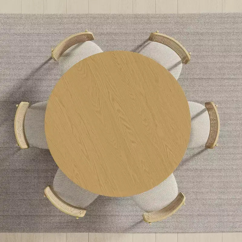 Table à manger ronde en bois massif de 52" pour 4 à 6 personnes, piètement conique texturé, couleur naturelle