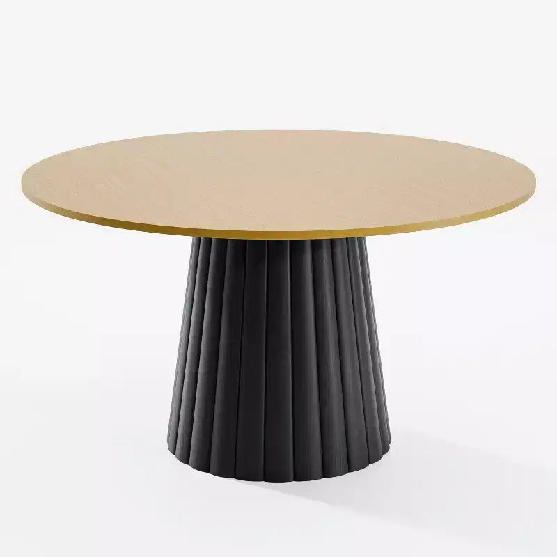 Table à manger ronde en bois massif de 52" pour 4 à 6 personnes, piètement conique texturé, couleur naturelle