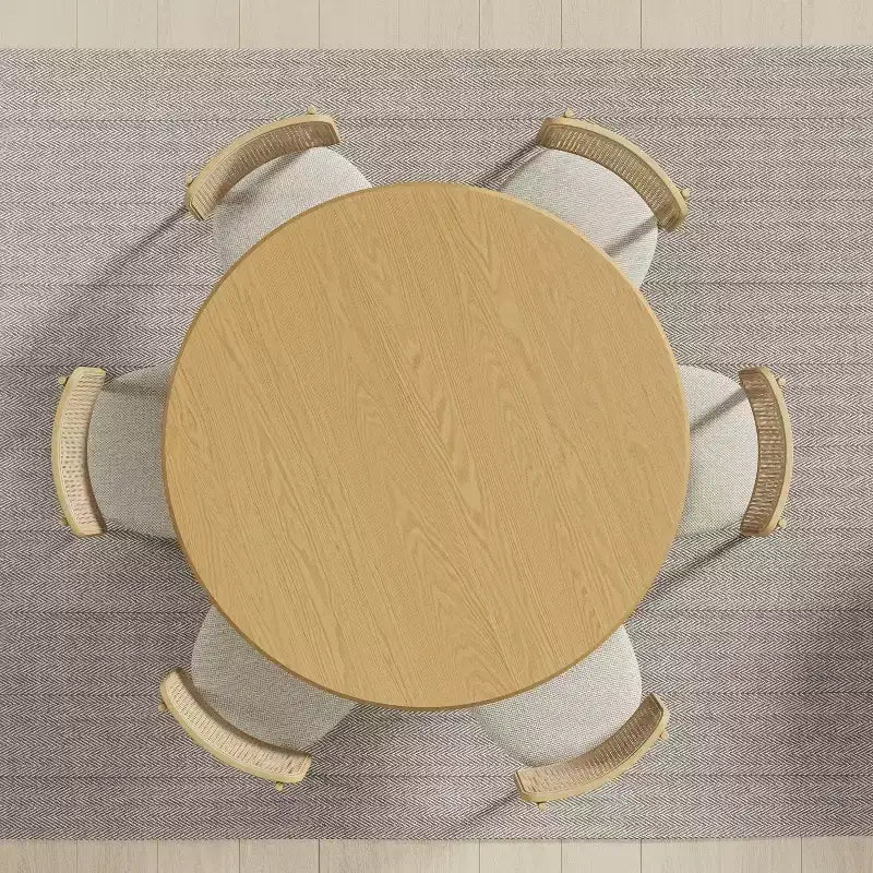 Table à manger ronde en bois de 52 po pour 4-6 personnes, bordure en forme d'arc, base conique texturée, naturelle
