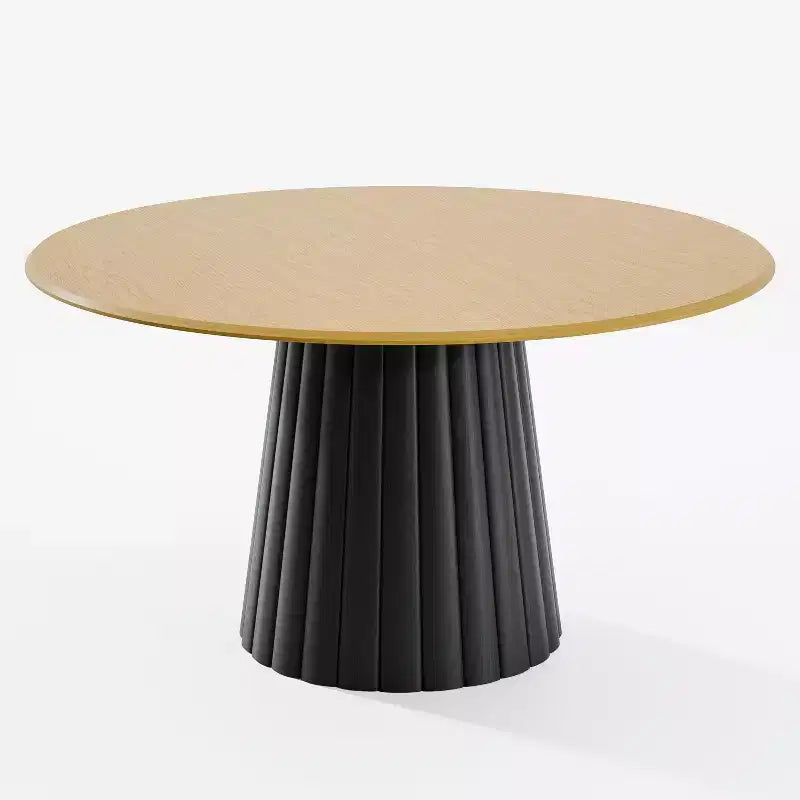 Table à manger ronde en bois de 52 po pour 4-6 personnes, bordure en forme d'arc, base conique texturée, naturelle