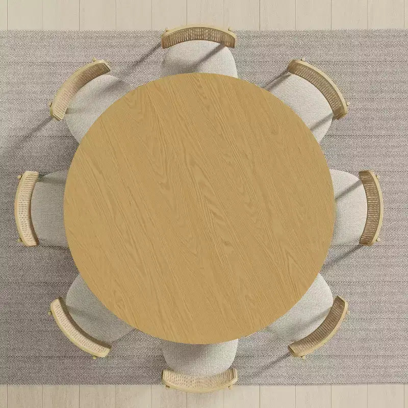 Table de salle à manger ronde 150 cm en bois massif pour 6-8 personnes, piètement cylindrique concave, naturelle