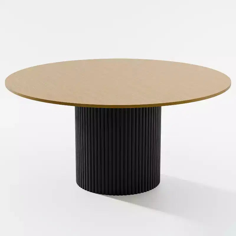 Table de salle à manger ronde 150 cm en bois massif pour 6-8 personnes, piètement cylindrique concave, naturelle