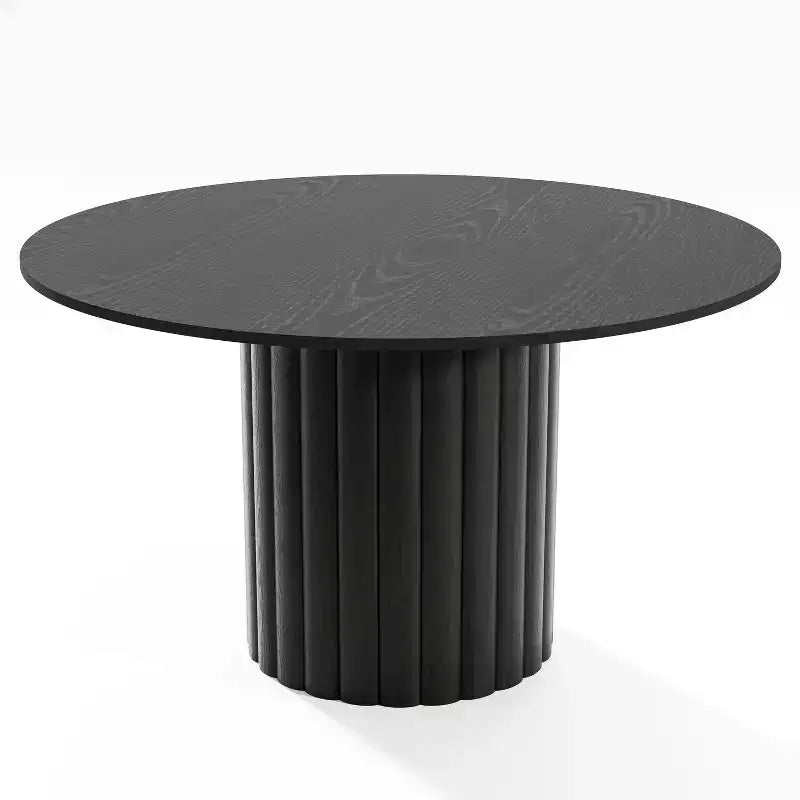 Table à manger ronde en bois massif de 52" pour 4 à 6 personnes, base cylindrique texturée, noire