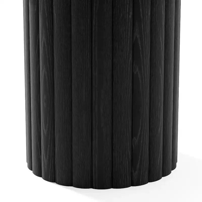 Table à manger ronde en bois massif de 52" pour 4 à 6 personnes, base cylindrique texturée, noire