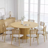 Table à manger ronde 60" en bois massif pour 6-8 personnes, piétement cylindrique cannelé, Naturel