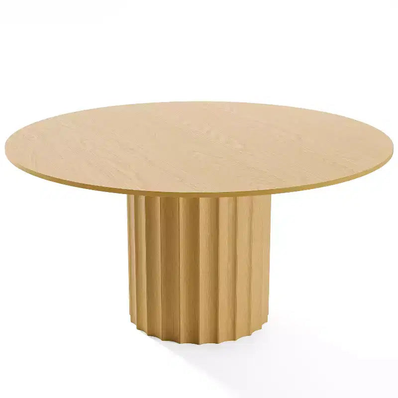 Table à manger ronde 60" en bois massif pour 6-8 personnes, piétement cylindrique cannelé, Naturel