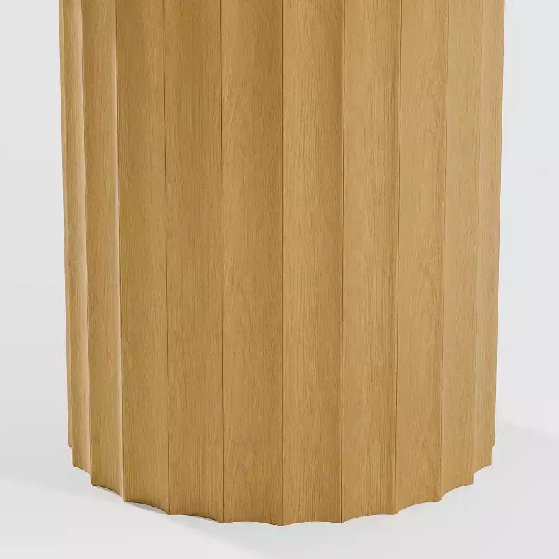Table à manger ronde 60" en bois massif pour 6-8 personnes, piétement cylindrique cannelé, Naturel