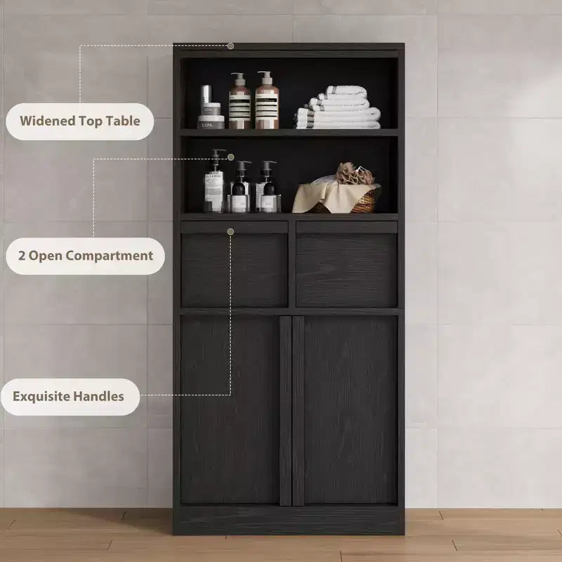 Meuble de salle de bain avec portes et tiroirs, meuble de rangement sur pied, meuble de rangement haut pour salle de bain, salon, cuisine, garde-manger