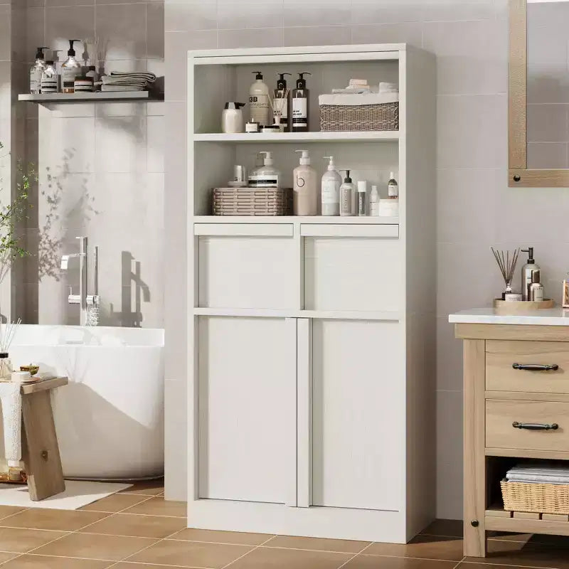 Meuble de salle de bain avec portes et tiroirs, meuble de rangement sur pied, meuble de rangement haut pour salle de bain, salon, cuisine, garde-manger