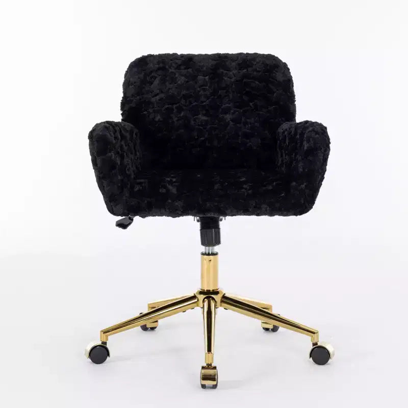 Fauteuil de bureau en velours avec piètement en métal doré, chaise de bureau pivotante à hauteur réglable