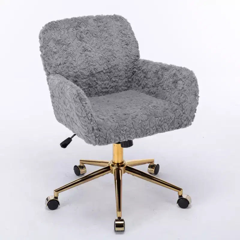 Fauteuil de bureau en velours avec piètement en métal doré, chaise de bureau pivotante à hauteur réglable