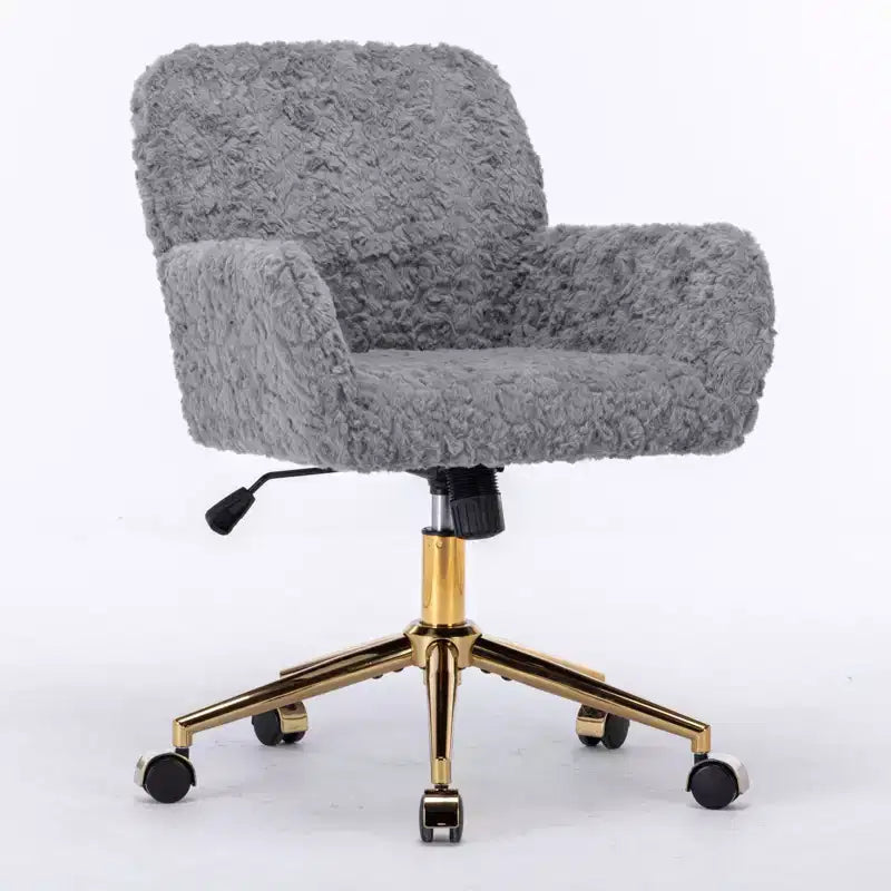Fauteuil de bureau en velours avec piètement en métal doré, chaise de bureau pivotante à hauteur réglable