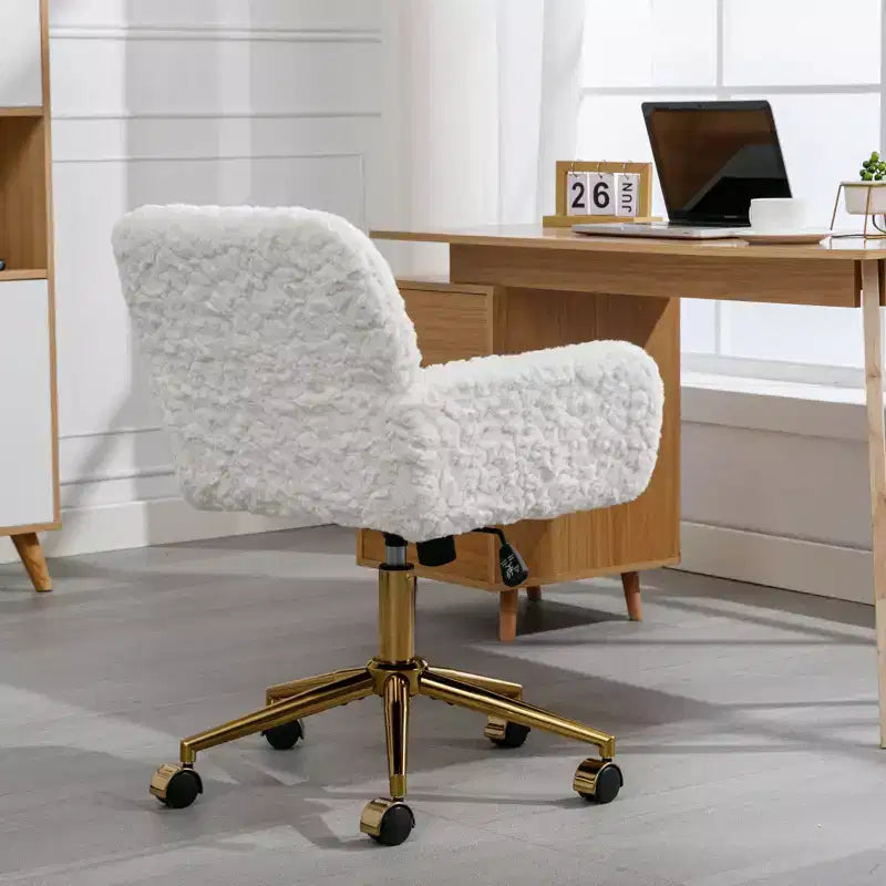 Fauteuil de bureau en velours avec piètement en métal doré, chaise de bureau pivotante à hauteur réglable