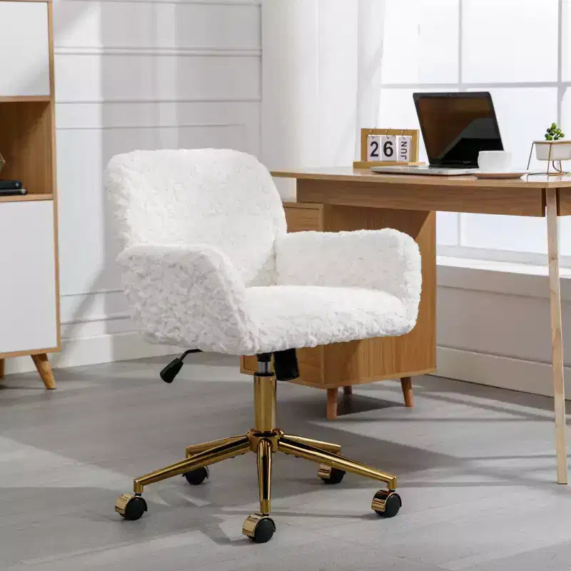 Fauteuil de bureau en velours avec piètement en métal doré, chaise de bureau pivotante à hauteur réglable